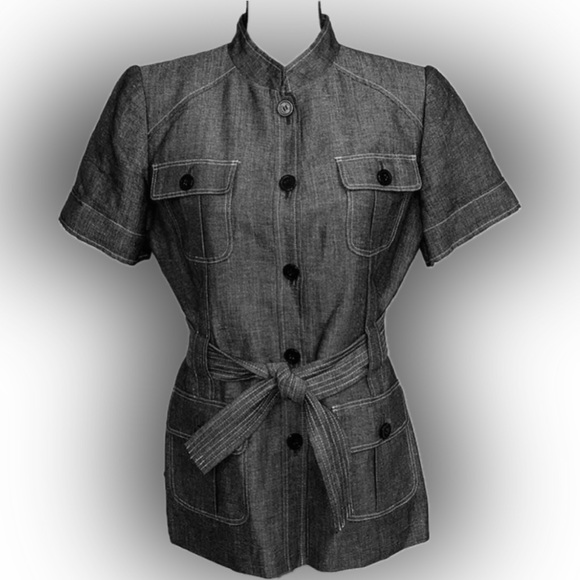 🆕Calvin Klein Women’s Size 10 Linen Blend Short Sleeved Belted Jacket Blazer - Picture 1 of 5